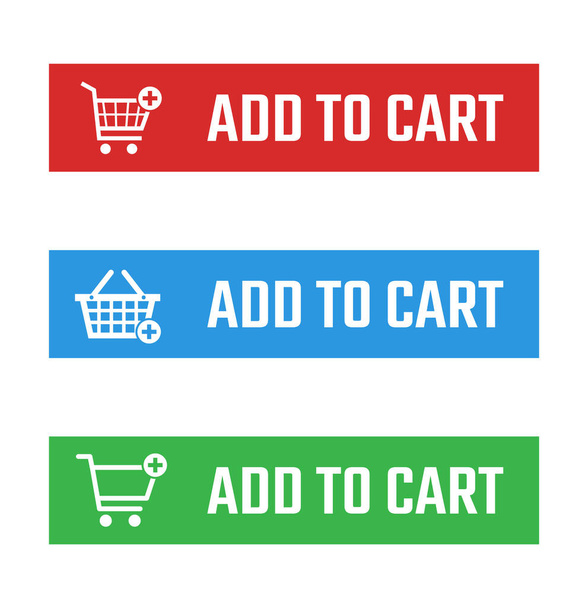 add to cart button set, shopping trolley signs - Vetor, Imagem