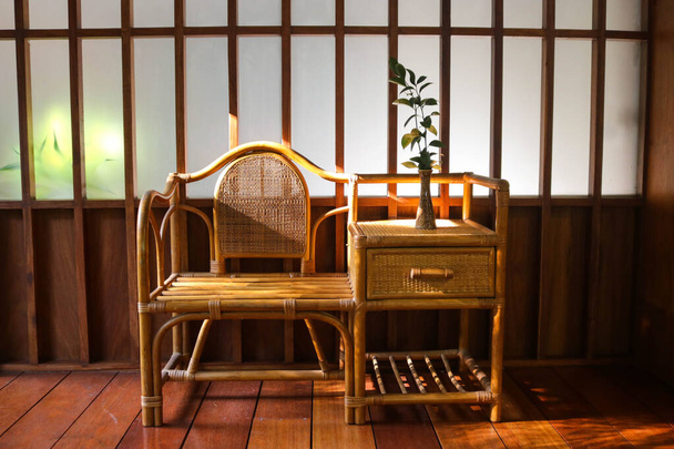 Japanese traditional chair in japanese room with the morning light, Japanese interior design - Photo, image