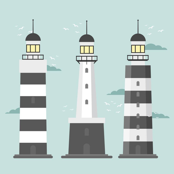 Lighthouses. Set of of large lighthouses over blue background - Вектор,изображение