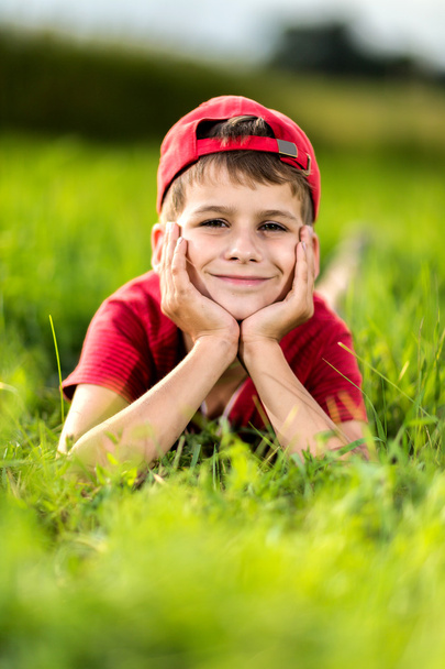 Portrait of a happy little boy in the park - Zdjęcie, obraz