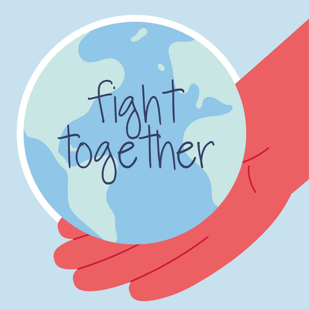 hands and planet earth in fight sign - Vector, Image