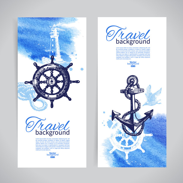 Set of travel banners. Sea nautical design. - Vector, Image