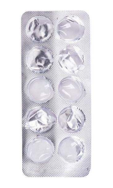 Pusty używany blister z tabletkami wyizolowanymi na białym tle - Zdjęcie, obraz
