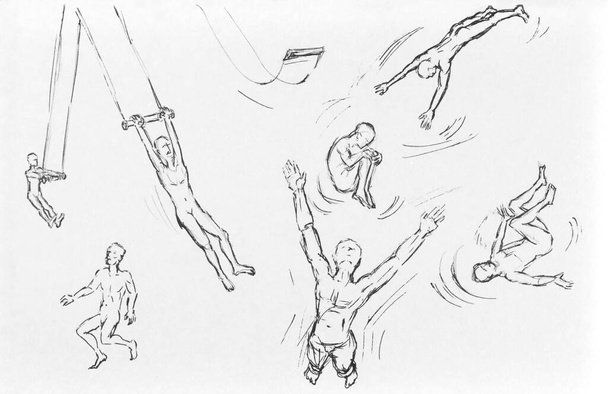 Trapez sanatçısı koleksiyonu mürekkep çizimi çizimi - Fotoğraf, Görsel