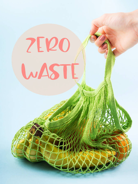 Mesh shopping bag with bananas. Zero waste - Photo, Image