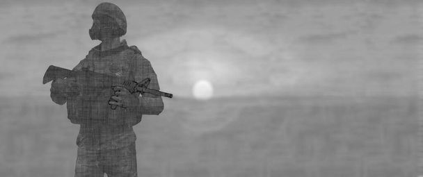 3d illustration of armed soldier guarding - Фото, изображение