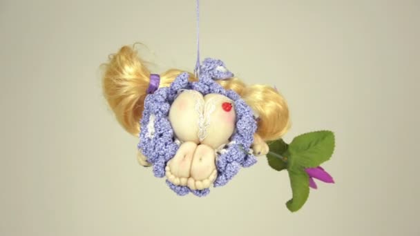 Handmade cute witch doll with a rose turns around - Footage, Video
