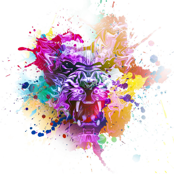 Tiger head with creative abstract colorful spots elements on white background - Photo, Image