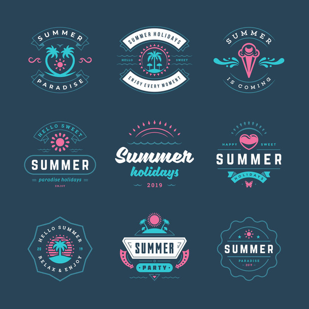 Summer holidays labels and badges retro typography design set. - Vektor, kép