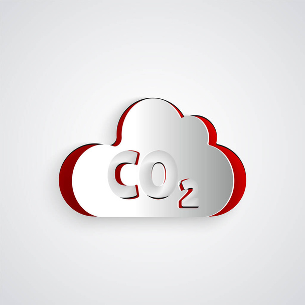 El papel reduce las emisiones de CO2 en el icono de la nube aislado sobre fondo gris. Fórmula de dióxido de carbono, concepto de contaminación por smog, concepto de medio ambiente. Estilo de arte de papel. Ilustración vectorial
 - Vector, imagen