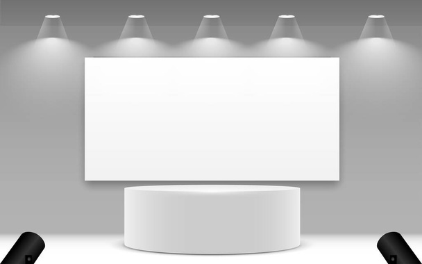 білий подіум і білий фон рекламного щита в кімнаті студії
 - Вектор, зображення