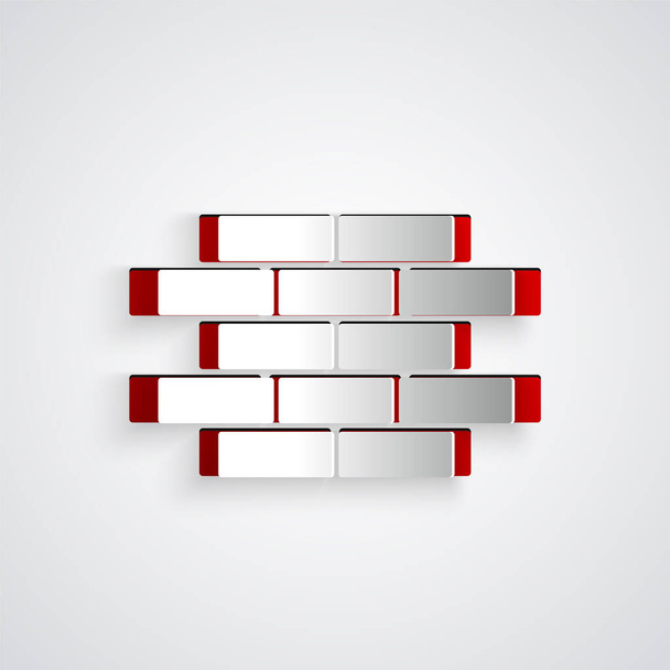Paper cut Bricks icon isolated on grey background. Paper art style. Vector Illustration - Vector, Image