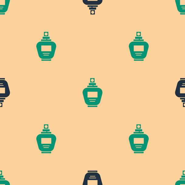 Ícone de perfume verde e preto isolado padrão sem costura no fundo bege. Ilustração vetorial
 - Vetor, Imagem