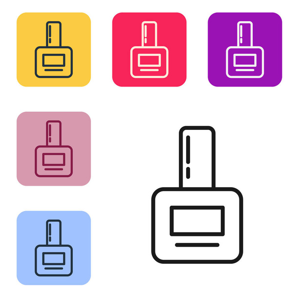 Black Line Nagellack Flasche Symbol isoliert auf weißem Hintergrund. setzen Sie Symbole in farbigen quadratischen Buttons. Vektorillustration - Vektor, Bild