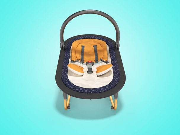 3D renderowanie fotelik z podstawką do noszenia dziecka na niebieskim tle z cieniem - Zdjęcie, obraz