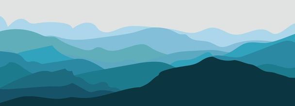 Illustration vectorielle panoramique des crêtes de montagne. Perspective atmosphérique. Silhouettes de sommets montagneux en bleu
. - Photo, image