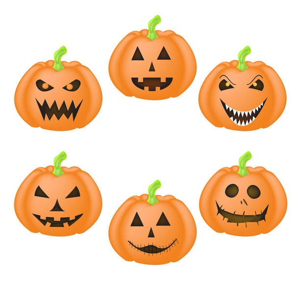 Set of Jack o' Lantern Illustration, cute character with different expression - Vektor, kép