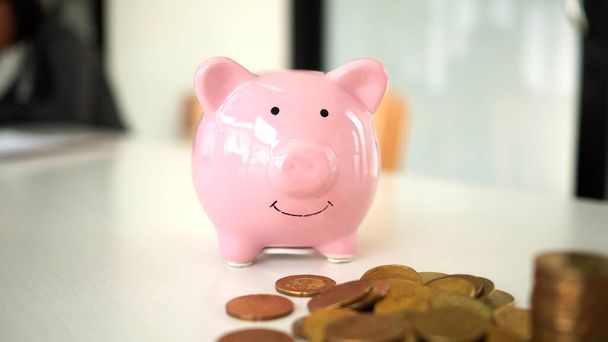piggy bank isolate in white background. coins stake saving money for future. - Photo, Image