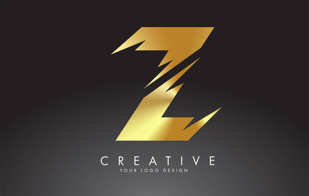 Design de logotipo de letra Z dourada com cortes criativos. Ilustração vetorial criativa
. - Vetor, Imagem