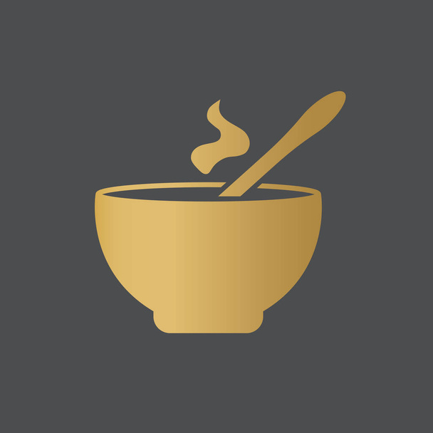 goldene Suppentasse mit Löffel-Vektorillustration - Vektor, Bild