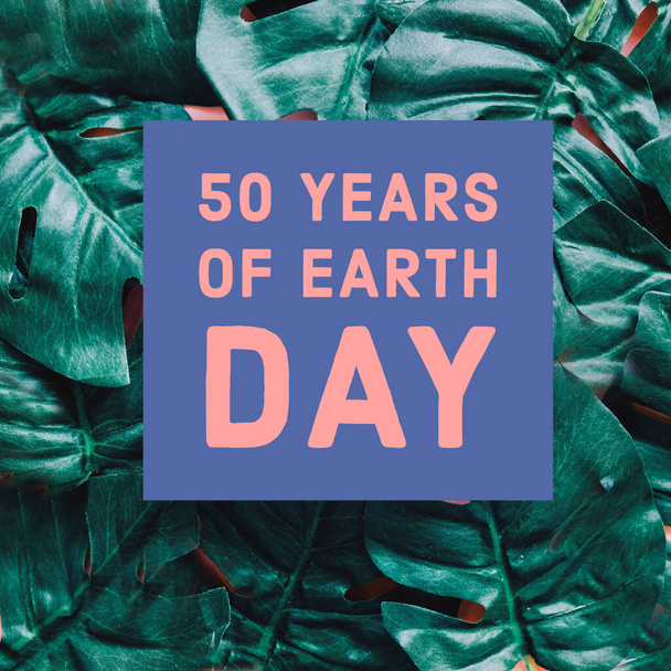 50th years of Earth Day 2020 on green plant background, save the earth and eco friendly concept - Photo, Image