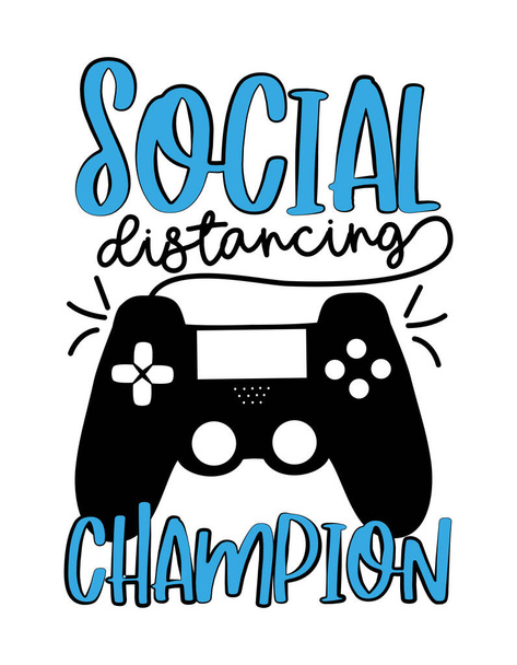 Social Distancing Champion- Home Quarantine illustration. Good for poster, banner, textile print and gift design. - Vector, Image