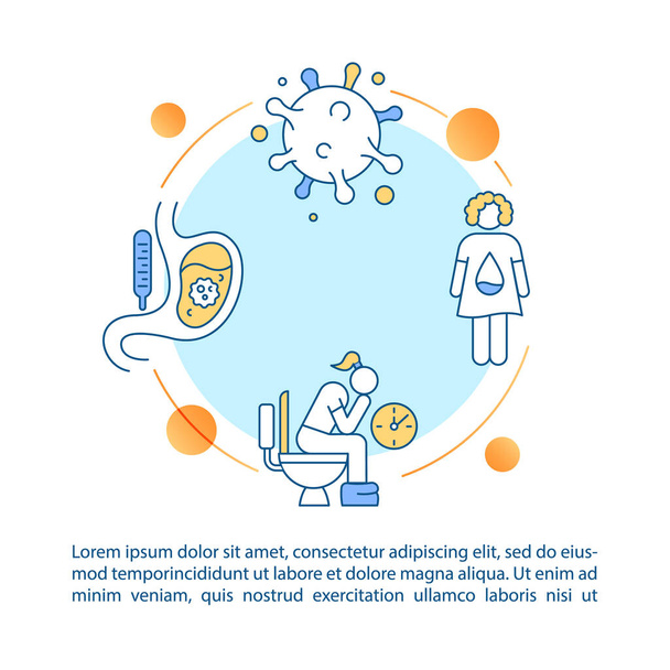 Rotavirus symptoms concept icon with text. Foodborne infection signs. Salmonella bacteria PPT page vector template. Brochure, magazine, booklet design element with linear illustrations - Vector, Image