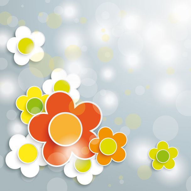 Húsvéti kártya szürke háttér színes és fehér virágok - Vektor, kép