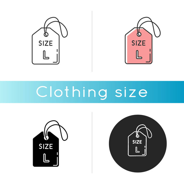 Large size label icon. Linear black and RGB color styles. Clothing parameters specification. Informational tag with L letter for big size apparel description. Isolated vector illustrations - Vector, Image