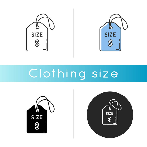 Small size label icon. Linear black and RGB color styles. Garments parameters description. info tag with S letter for little people and children clothing. Isolated vector illustrations - Vector, Image