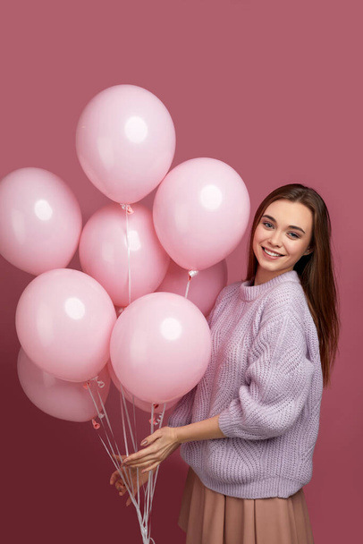 birthday girl posing with balloons - Photo, image