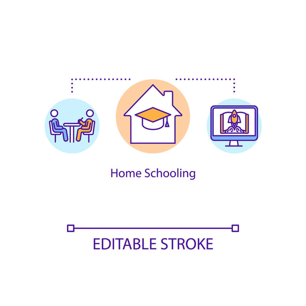 Home schooling concept icon. Parent teaching kid. E learning for children. Course online. Distant education idea thin line illustration. Vector isolated outline RGB color drawing. Editable stroke - Vector, Image