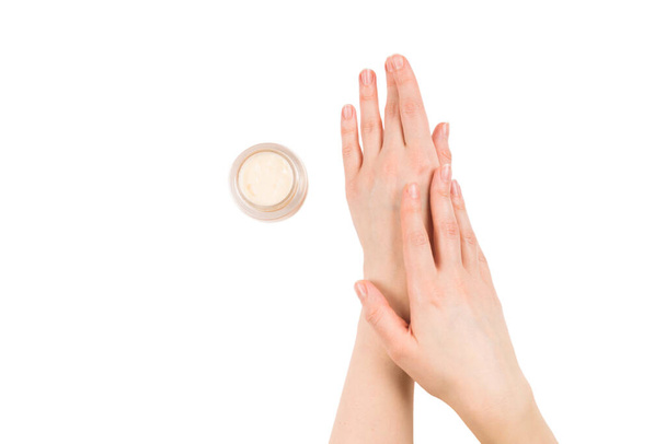 Hand cream isolated on white background. Woman hands.  - Foto, Imagen