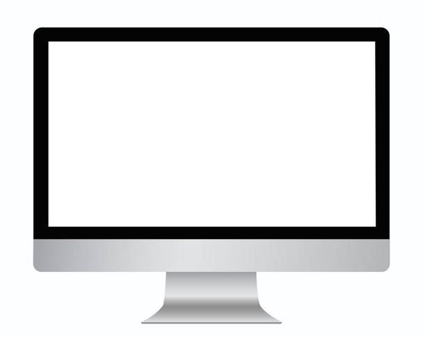 Przejrzysty ekran komputera z izolowanym monitorem. Koncepcja iMac ekran komputera z izolowanym monitorem, projekt wnętrza biurka. - Wektor, obraz