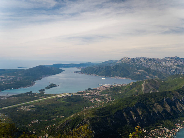 Panoramic view of Tivat from the Kotor serpentine. Montenegro autumn 2019 - Foto, imagen