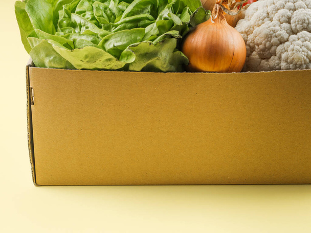Élelmiszer, termék szállítási vagy adományozási doboz koncepciója - Fotó, kép