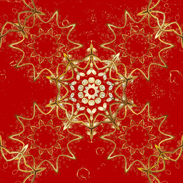 Oriental style arabesques. Colored pattern on brown and red colors with golden elements. Vector golden pattern. Golden textured curls. - Vector, Image