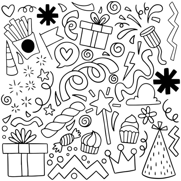 hand drawn party doodle happy birthday Ornaments background pattern Vector illustration - Vector, Imagen
