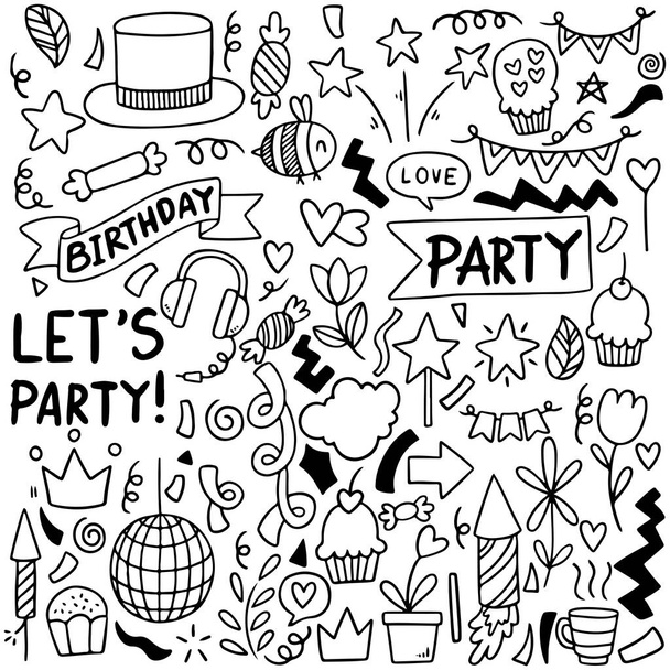 ručně kreslené party čmáranice šťastné narozeniny ozdoby pozadí vzor vektorové ilustrace - Vektor, obrázek
