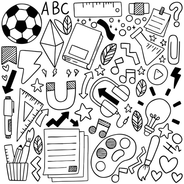 hand drawn Set of school icons Ornaments background pattern Vector illustration - Vector, Image