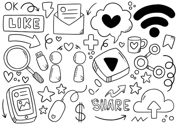 collection ensemble de gribouillis dessinés à la main sur les médias sociaux isolés sur fond blanc
 - Vecteur, image