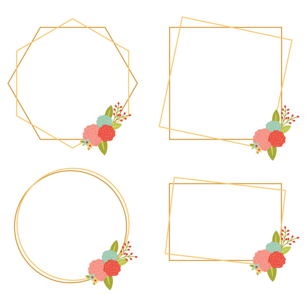 Klasik Düğün Geometrik Çiçek Çerçeveleri Koleksiyonları - Vektör, Görsel