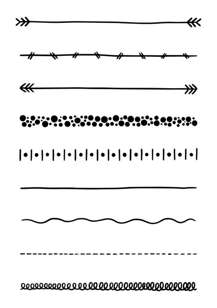 Linha de Doodle desenhado à mão Divisores Fronteiras definir elementos de design
 - Vetor, Imagem