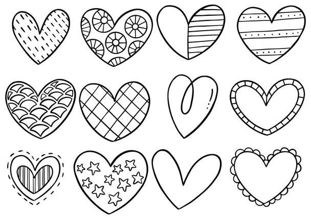 colección conjunto de corazones garabatos dibujados a mano aislados sobre fondo blanco
 - Vector, imagen