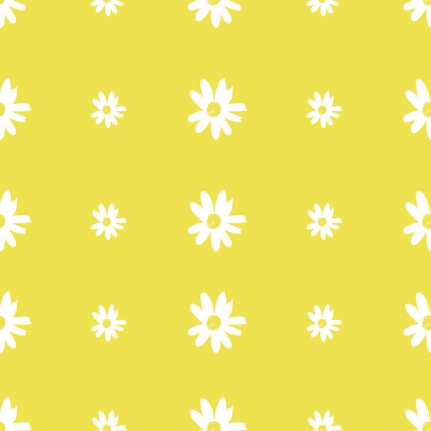 Roztomilý opakovat Daisy Wildflower vzor s světle žlutým pozadím. Bezešvé květinové vzory. Bílá Daisy. Stylová opakující se textura. Opakování textury.  - Vektor, obrázek