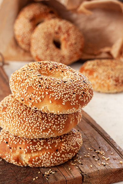 Fresh, homemade bagels with sesame seeds - Photo, Image