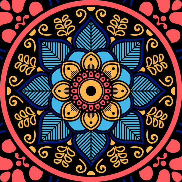 Ethnic Mandala Ornament. Arabic, Pakistan, Moroccan, Turkish, Indian, Spain motifs. Vector illustration - Vektör, Görsel