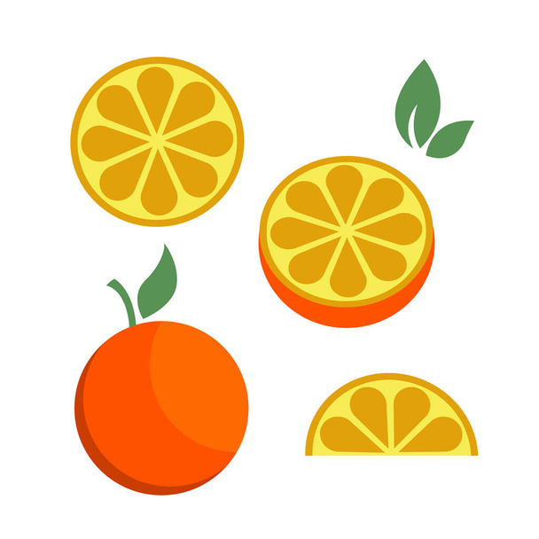 Orange citrus parts set half fruit icon bright art vector - Vector, Image