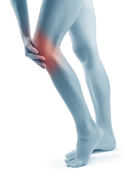 akute Schmerzen im Knie einer Frau. Konzeptfoto - Foto, Bild