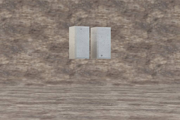 Concreto 3d comillas dobles símbolo. Cartel de piedra dura sobre fondo de madera. Alfabeto concreto con imperfecciones. 3d renderizado carácter de fuente
. - Foto, imagen